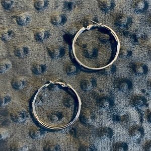Silver Hoop Earrings w/Stone Embelleshments